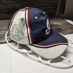 Cleveland Indians Hat Cap Blue White Unique Rare Style Adjustable Vintage 1990's